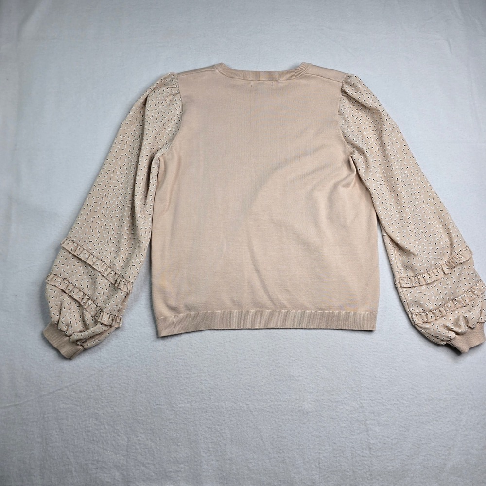 Adrianna Papell Women neutral light Beige Ruffled puff Sleeve Sweater Top Size L - Picture 2 of 8